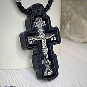 Крестик серебряный с деревом. Православный нательный крест