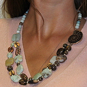 Украшения handmade. Livemaster - original item Asymmetrical beads. Ammonite, amazonite, Topaz and agate dzi. Handmade.