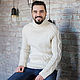 Белый мужской свитер ручной работы из мериноса `Миллер` от Sviteroff