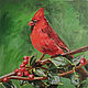  Птица красный кардинал. Картина маслом, Картины, Пенза,  Фото №1