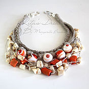 Украшения handmade. Livemaster - original item A necklace Born of the sea, linen necklace with coral and shell orange. Handmade.