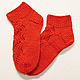 Оранжевые носки для девочки с красивым ажурным узором, Носки, Нефтекамск,  Фото №1