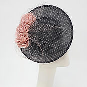 Аксессуары handmade. Livemaster - original item Catherine`s hat from sinamay with flowers. Color black/powdery. Handmade.