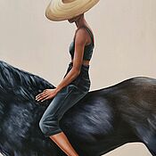 Картина маслом Наездница девушка в шляпе на лошади