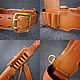 Bandolier belt of yellow skin in 24 of cartridge 12 gauge. Gifts for hunters and fishers. Labour. My Livemaster. Фото №6