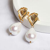 Украшения handmade. Livemaster - original item Gold-plated earrings with white cotton pearls. Handmade.