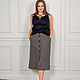 Button-down skirt with pockets made Of Italian herringbone suit fabric