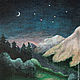 Картина `Ночь в горах`, холст, акрил, 18х24 см