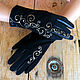 Черные перчатки кожаные с росписью "Золотые кудри". Размер 7, Gloves, Trakai,  Фото №1