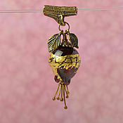 Украшения handmade. Livemaster - original item Pendant: Golden fruit pomegranate lampwork Murano glass brass burgundy. Handmade.
