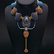 Beaded necklace collar with carved jasper