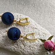 Украшения handmade. Livemaster - original item Earrings with agate Druze, titanium coating. Night Blue. Handmade.