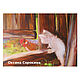 Картина маслом Охотник. Петух и котенок. Купить картину с животными