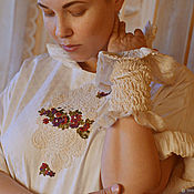 Платье из марлевки с хлопковой аппликацией "Сирень цветёт"