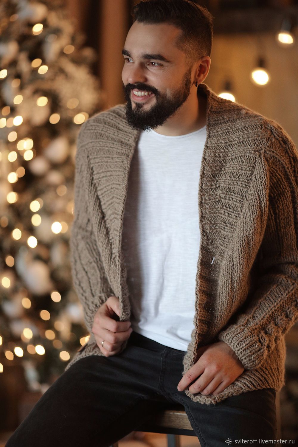 Кардиган мужской вязаный бежевый из альпака Бернард в интернет-магазине ...