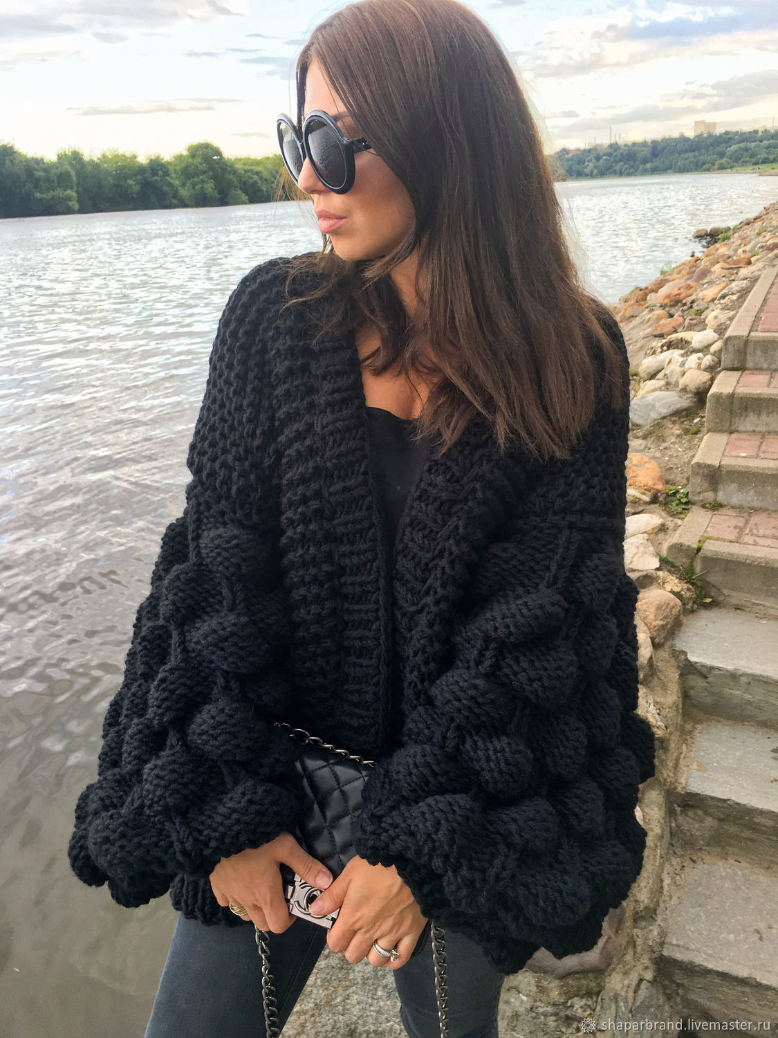 black thick cardigan womens