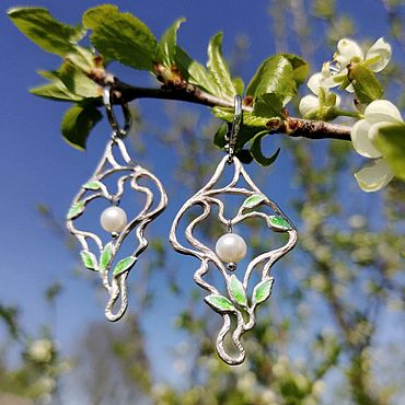 Украшения ручной работы. Ярмарка Мастеров - ручная работа Серьги "Весна" с эмалью. Handmade.