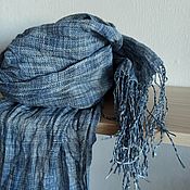 Комплект шапка, варежки и шарф серый голубой