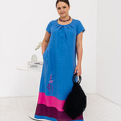 Одежда handmade. Livemaster - original item Linen floor-length dress with embroidery cornflower blue. Handmade.