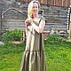 Linen dress, khaki, with a wide frill, loose fitting. Dresses. Boho-Eklektika. Online shopping on My Livemaster.  Фото №2