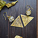 Brass boho earrings 'July' with citrine. Triangular earrings, Earrings, Ulan-Ude,  Фото №1