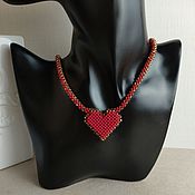 Украшения handmade. Livemaster - original item Red Beaded Heart Pendant. Handmade.