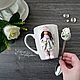 Кружка с декором из полимерной глины куколка с зайчиком. Кружки и чашки. Елизавета Яковлева. Ярмарка Мастеров.  Фото №5