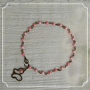 Украшения handmade. Livemaster - original item A bracelet on the leg with pink coral and a bronze butterfly pendant. Handmade.
