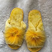Обувь ручной работы handmade. Livemaster - original item Women`s mouton slippers yellow. Handmade.