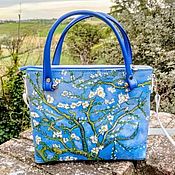 Сумки и аксессуары handmade. Livemaster - original item Copy of Van Gogh. Leather blue white bag "Almond Blossoms". Handmade.