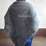 Аксессуары handmade. Livemaster - original item Down shawl, hand-knitted shawl, gray 110 x 110, 115. Handmade.