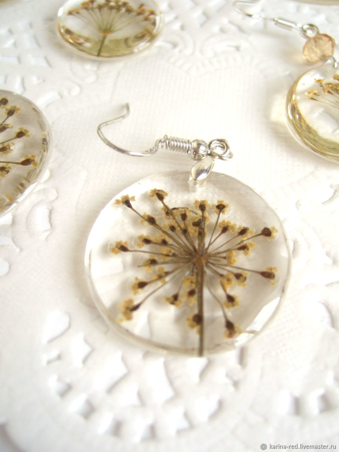 Transparent Earrings with an Annual Plant of the Umbrella family Dill Eco, Earrings, Taganrog,  Фото №1