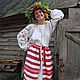 Платье-рубаха льняное с распашной панёвой "Августина", Народные платья, Ногинск,  Фото №1