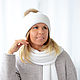 Women's white hat with lapel scarf Set hat with pompom. Caps. Natalie Wool -Art. Online shopping on My Livemaster.  Фото №2