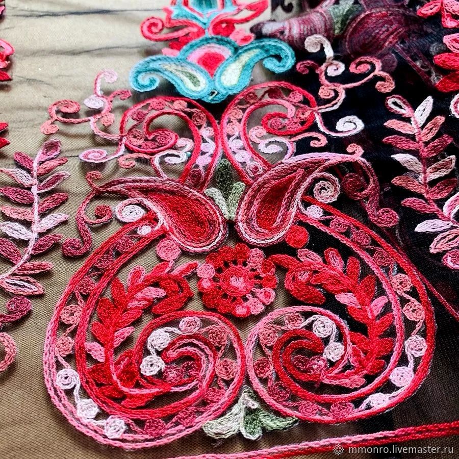 embroidery on mesh. Ethnic motifs, Fabric, Podolsk,  Фото №1
