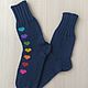 RussianSocks Вязаные носки с сердечками тёмно-синие любимому парню. Носки. RussianSocks ВЯЗАНЫЕ НОСКИ ВАРЕЖКИ. Ярмарка Мастеров.  Фото №6