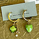 Earrings rings gilt 24 carat. Green clover and heart pendants. Congo earrings. Only_you_byElena. My Livemaster. Фото №4