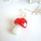 Украшения handmade. Livemaster - original item Earrings Mushrooms Fly Agaric Red White Small Children`s Earrings Glass. Handmade.