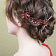 Wedding twig with red and purple beads in the bride's hairstyle, Hair Decoration, Moscow,  Фото №1