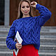 Jerseys: Women's large knit sweater with braids oversize cornflower blue, Sweaters, Yoshkar-Ola,  Фото №1
