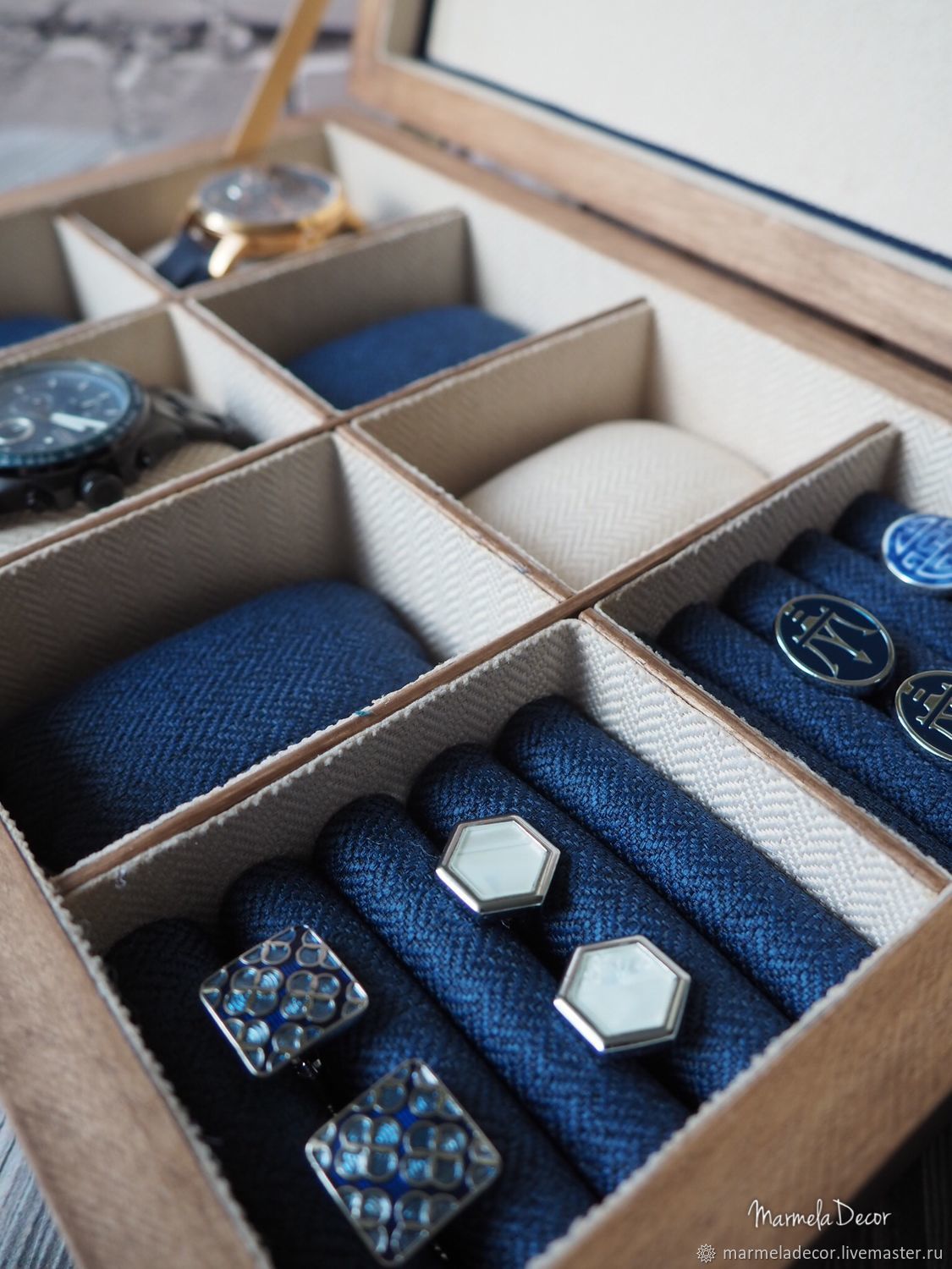 Шкатулка с индивидуальным рисунком для мужских часов и запонок в ...