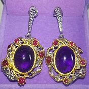 Украшения handmade. Livemaster - original item Purple earrings with amethyst and rhodolites. Handmade.