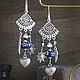 Earrings in BOHO style multi-row 'Sun-hearts', Thread earring, Moscow,  Фото №1