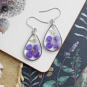 Украшения handmade. Livemaster - original item Resin drop earrings with real flowers. Purple earrings. Handmade.