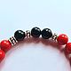 Coral bracelet made of corral beads and natural black agate. Bead bracelet. Exclusive hand painted. My Livemaster. Фото №4