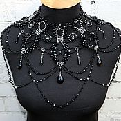 Украшения handmade. Livemaster - original item Shoulder Beaded large sexy black necklace Bridal lace shoulder cape. Handmade.