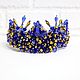 Corona grande azul hecha de piedras Dolce Gabbana style. Tiaras. Beaded jewelry by Mariya Klishina. Ярмарка Мастеров.  Фото №6