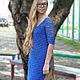 Синее платье вязаное крючком  с рукавом в городском стиле, Платья, Пермь,  Фото №1