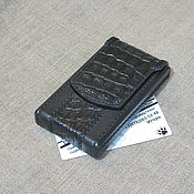 Сувениры и подарки handmade. Livemaster - original item Black cigarette case for thin (Slims) cigarettes with crocodile insert. Handmade.