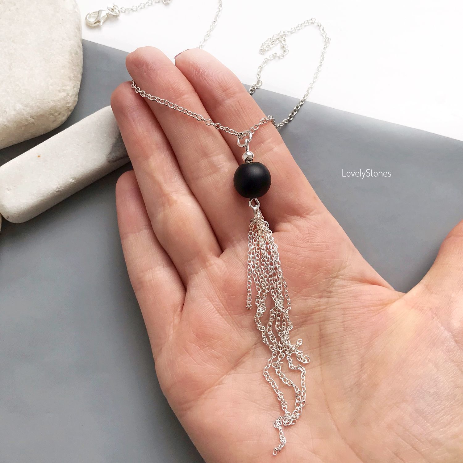 Pendant Brush black onyx on a chain stylish decoration casual, Necklace, Yaroslavl,  Фото №1